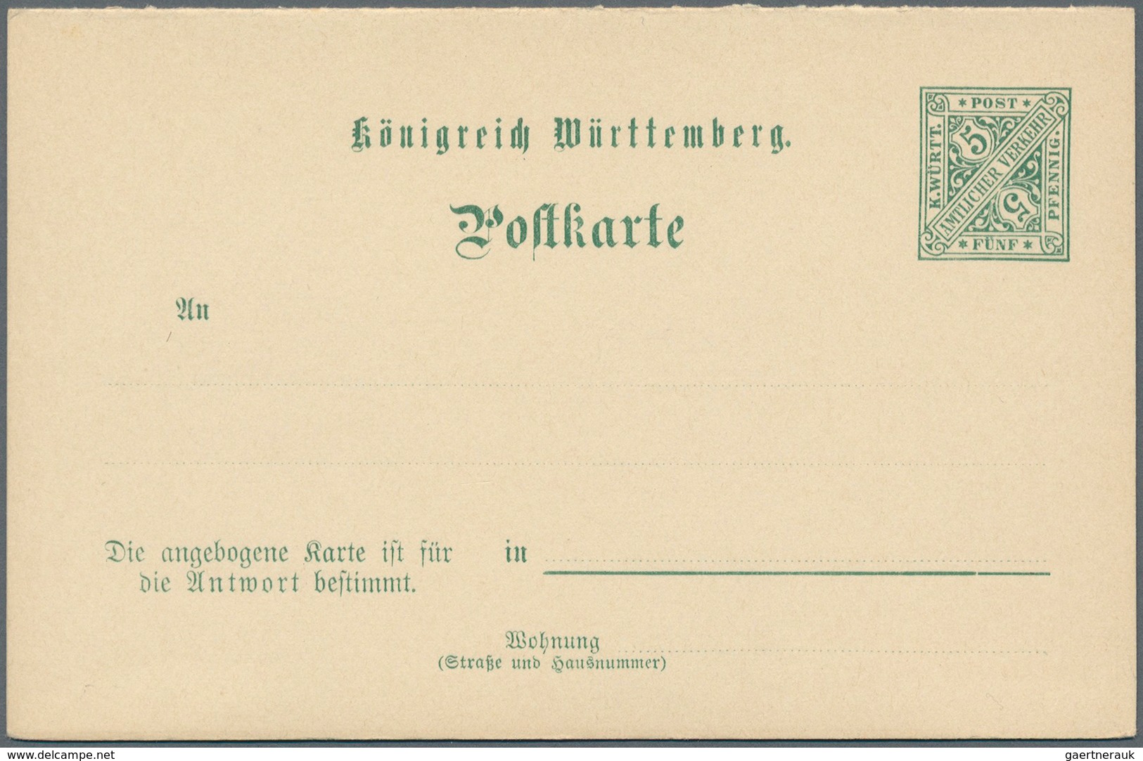 Württemberg - Ganzsachen: 1893, Dienst-Doppelkarte 5+5 Pf Amtl. Verkehr, Für Die Universität Tübinge - Autres & Non Classés