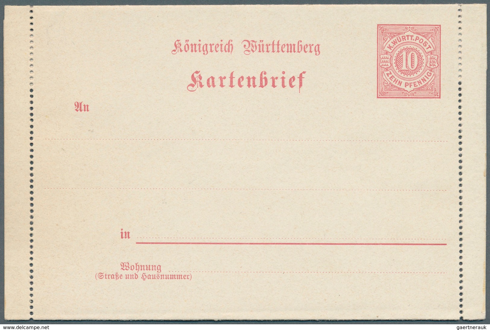 Württemberg - Ganzsachen: 1897, Kartenbrief 10 Pf, Grobe Lochung, Ungebraucht, Mi.350.- - Other & Unclassified