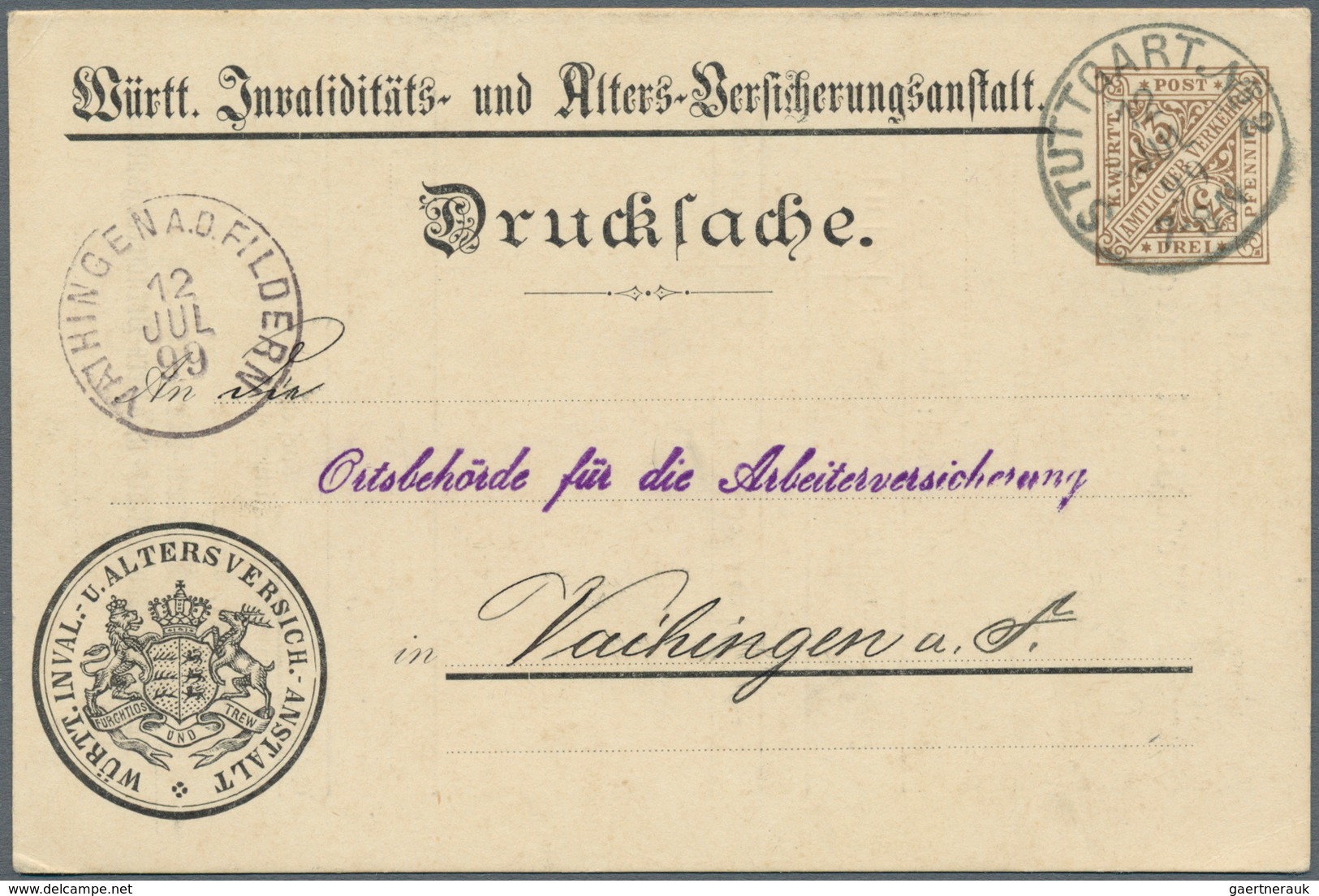 Württemberg - Ganzsachen: 1899/1901. Lot Von 2 Versch. Drucksachen-Postkarten 3 Pf Amtl. Verkehr "Ve - Other & Unclassified