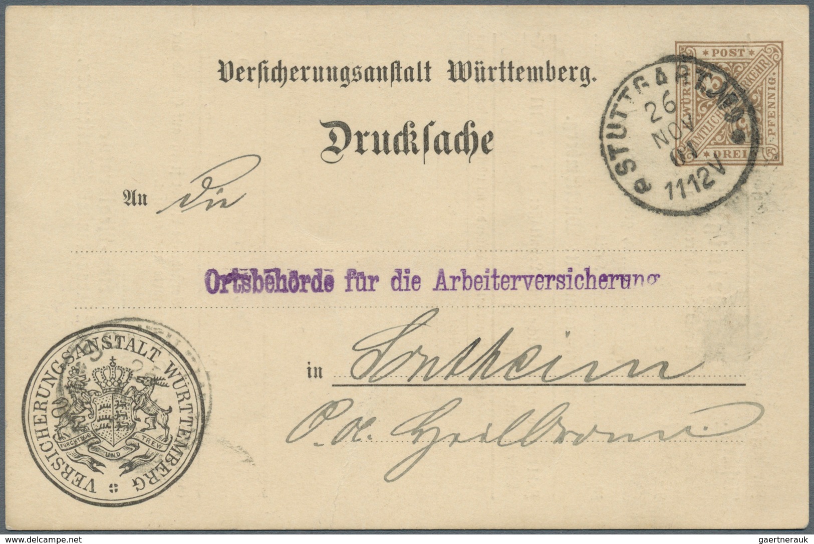 Württemberg - Ganzsachen: 1899/1901. Lot Von 2 Versch. Drucksachen-Postkarten 3 Pf Amtl. Verkehr "Ve - Sonstige & Ohne Zuordnung