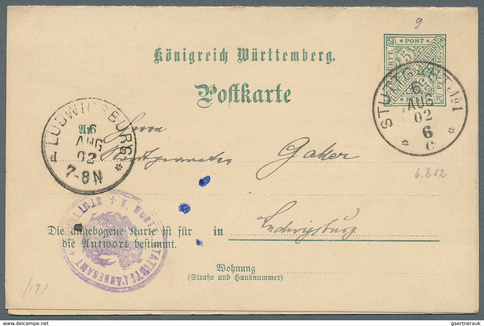 Württemberg - Ganzsachen: STATISTISCHES LANDESAMT: 1902, 5 Pfg. Doppel-Ganzsachenkarte Mit Gestempel - Sonstige & Ohne Zuordnung
