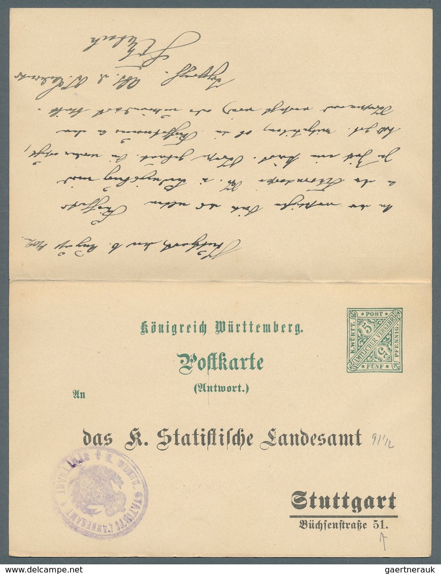 Württemberg - Ganzsachen: STATISTISCHES LANDESAMT: 1902, 5 Pfg. Doppel-Ganzsachenkarte Mit Gestempel - Other & Unclassified