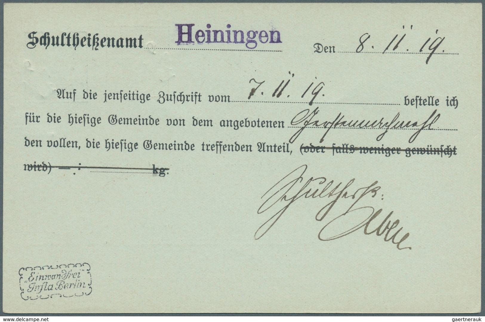 Württemberg - Ganzsachen: 1919, Dienst-Postkarte 3 Pf Braun Neben 2 Pf Grau, Zudruck "Schultheißenam - Sonstige & Ohne Zuordnung