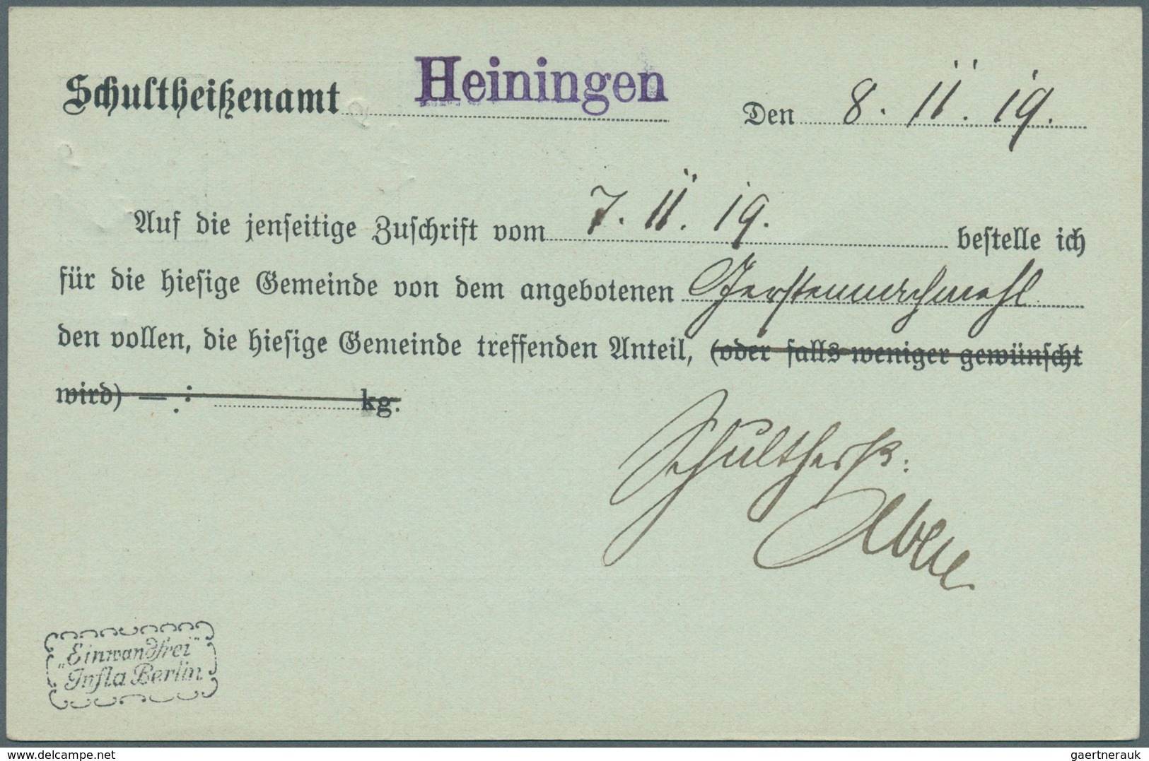 Württemberg - Ganzsachen: 1919, Dienst-Postkarte 3 Pf Braun Neben 2 Pf Grau, Zudruck "Schultheißenam - Andere & Zonder Classificatie