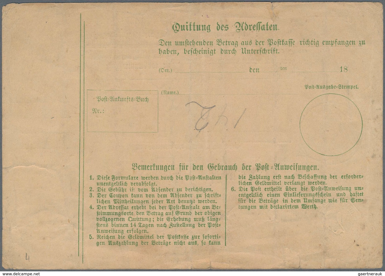 Württemberg - Postanweisungen: 1867, Postanweisungs-Ganzsachenumschlag 7 Kreuzer Blau über Achtundzw - Sonstige & Ohne Zuordnung