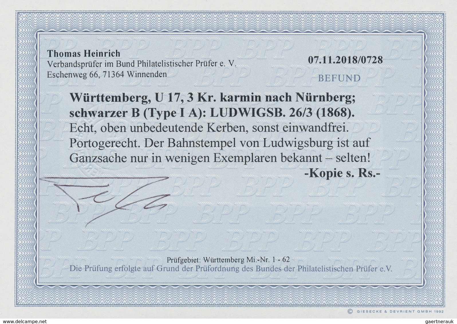 Württemberg - Stempel: 1868, 3 Keruzer Ganzsachenumschlag Mit Seltenem Bahnstempel "LUDWIGSBURG 26/3 - Sonstige & Ohne Zuordnung