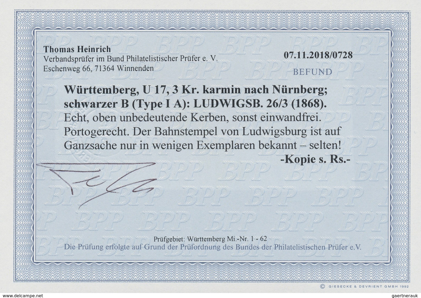 Württemberg - Stempel: 1868, 3 Keruzer Ganzsachenumschlag Mit Seltenem Bahnstempel "LUDWIGSBURG 26/3 - Andere & Zonder Classificatie