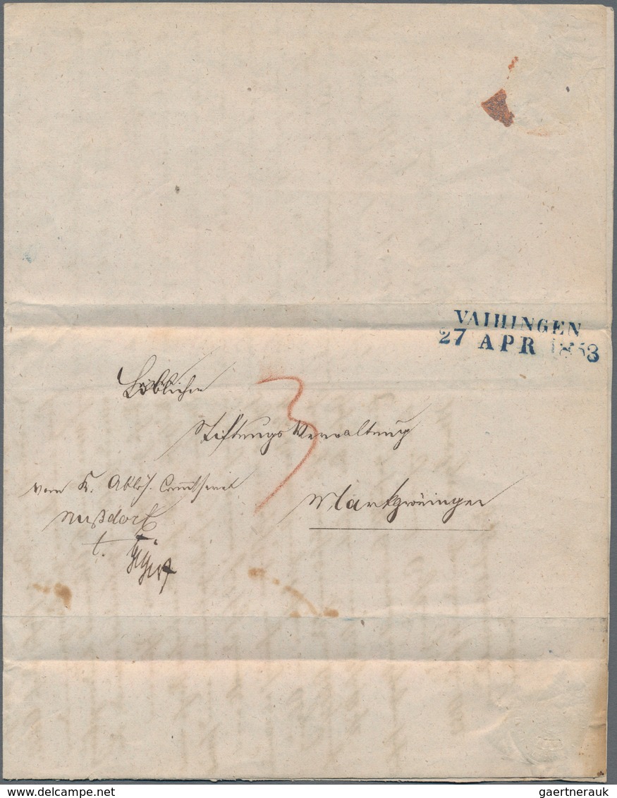 Württemberg - Langstempel, Zweizeilig: SCHWIEBERDINGEN, 5 FEB 1853, Vollständiger Blauer L2 Auf 3 Kr - Autres & Non Classés