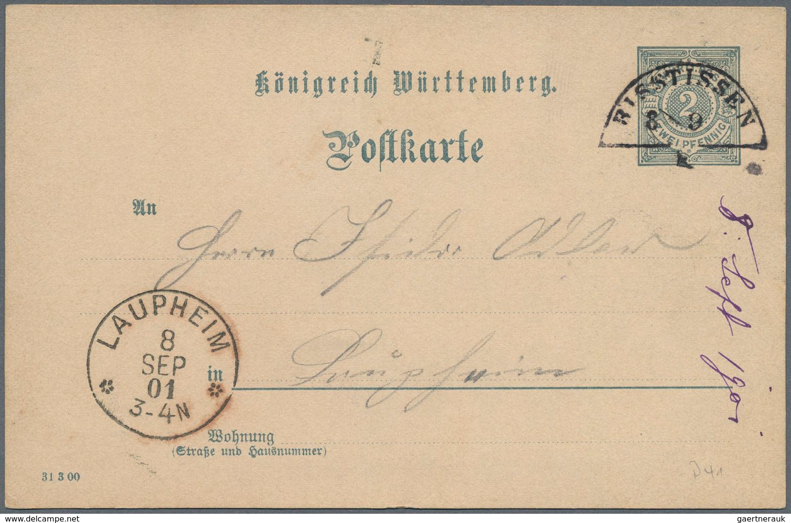 Württemberg - Bahnpost: RISSTISSEN 8/9 (1901) Sehr Seltener Segmentstempel Aussergewöhnlich Spät Ver - Other & Unclassified