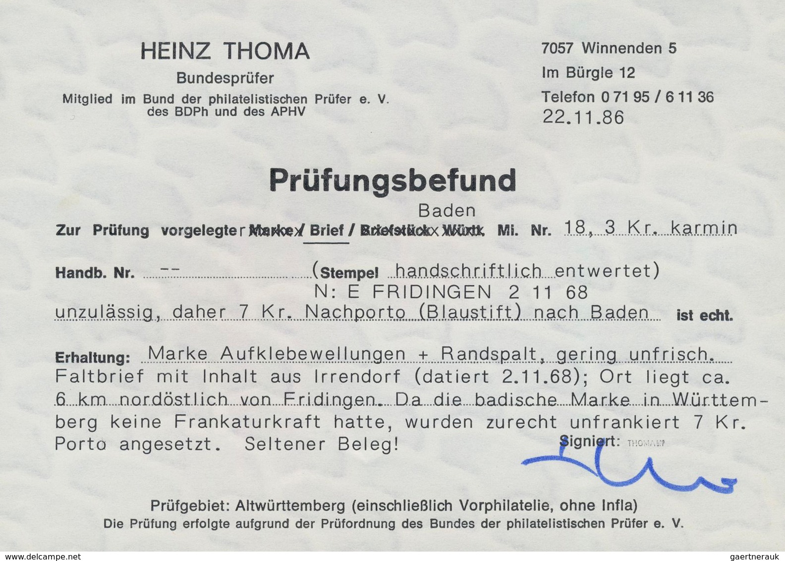 Württemberg - Besonderheiten: 1868, Faltbrief Aus Irrendorf Nach Möskirch, Freigemacht Mit Baden 3 K - Andere & Zonder Classificatie