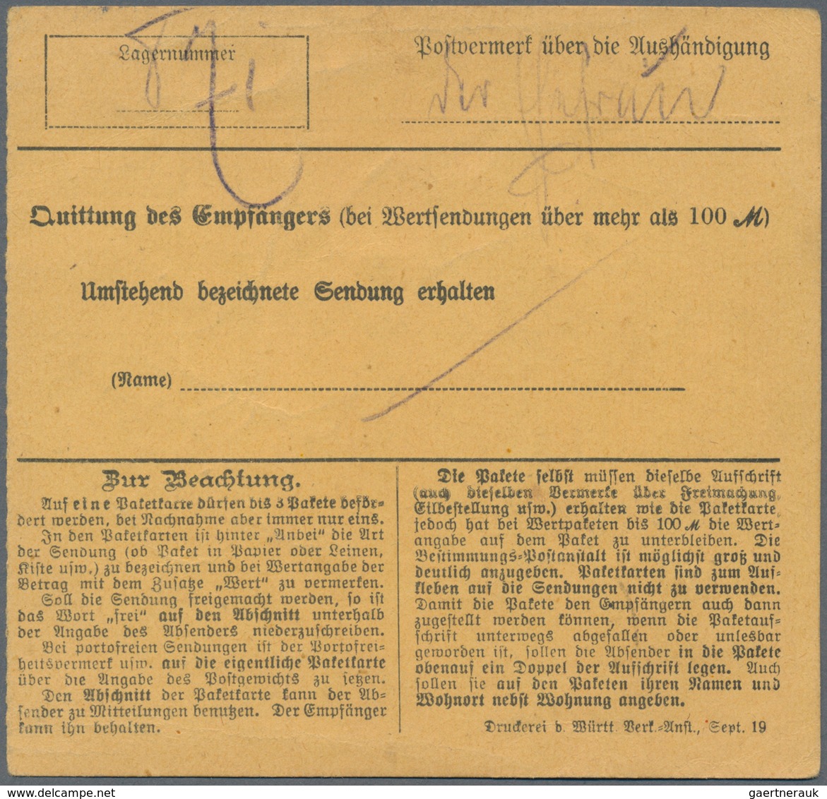 Württemberg - Besonderheiten: 1919, 75 Auf 3 Pf Schwärzlichbraun Mit Aufdruck "Volksstaat Württember - Other & Unclassified