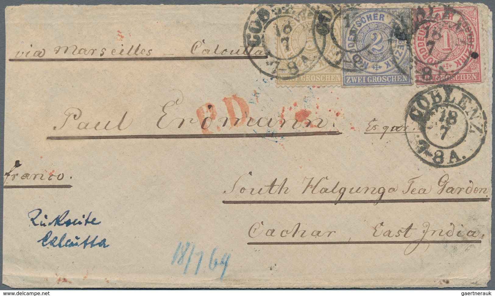 Norddeutscher Bund - Marken Und Briefe: 1868/1868, 2 Gr. Durchstochen Zusemman Mit 1 Und 5 Gr. Gezäh - Sonstige & Ohne Zuordnung