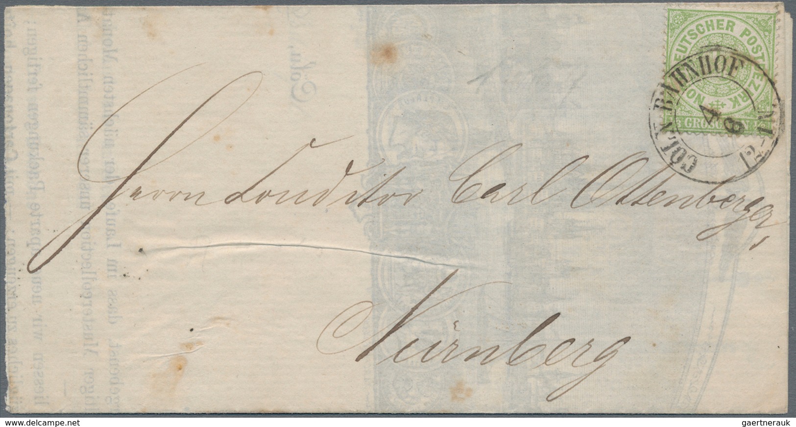 Norddeutscher Bund - Marken Und Briefe: 1869, 1/3 Gr Grün EF Entwertet Mit K2 "CÖLN BAHNHOF" Auf Hal - Andere & Zonder Classificatie