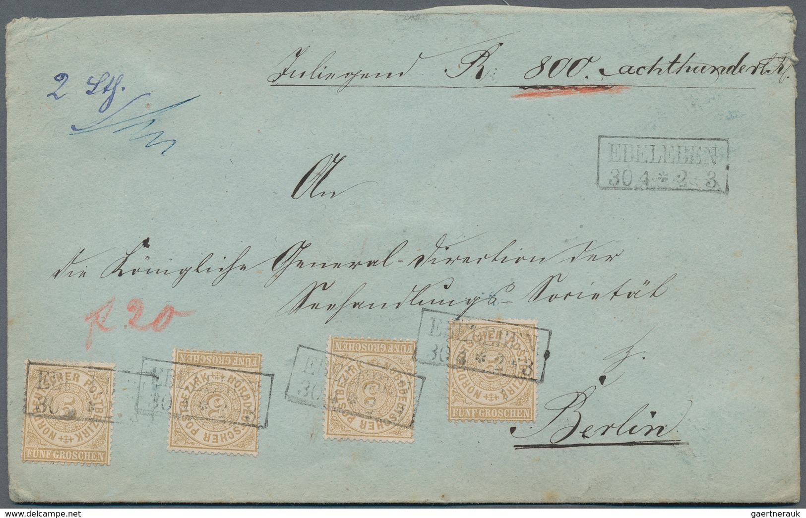 Norddeutscher Bund - Marken Und Briefe: 1869, Ca.: 5 Groschen Viermal Als Seltene Mehrfachfrankatur - Sonstige & Ohne Zuordnung