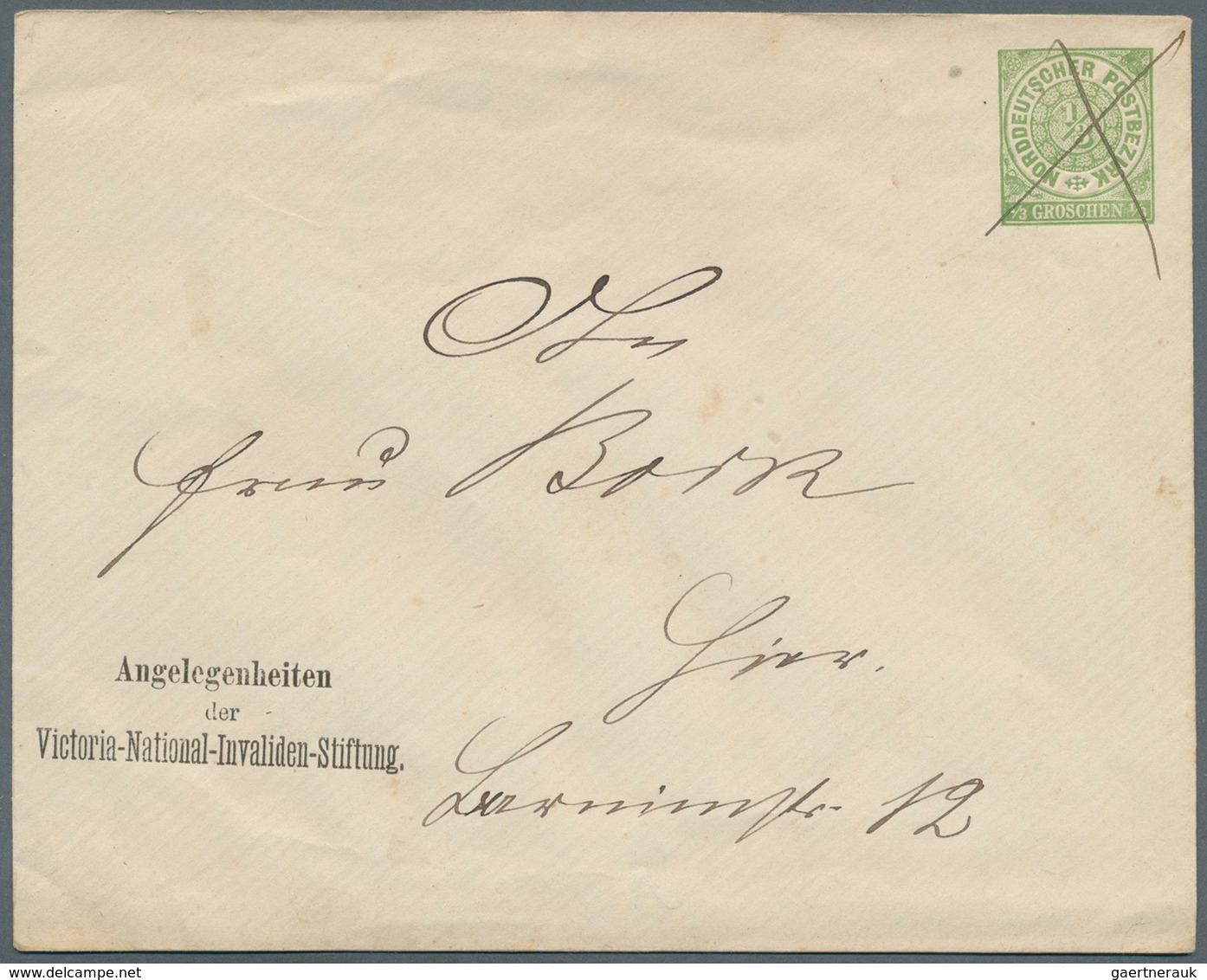 Norddeutscher Bund - Ganzsachen: 1868: Privater Ganzsachenumschlag Der "Victoria-National-Invaliden- - Andere & Zonder Classificatie