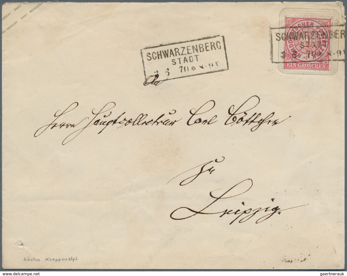 Norddeutscher Bund - Ganzsachen: 1868, Aufbrauchs-Ganzsachenumschlag 1 Groschen Auf Sachsen 2 Ngr. I - Andere & Zonder Classificatie