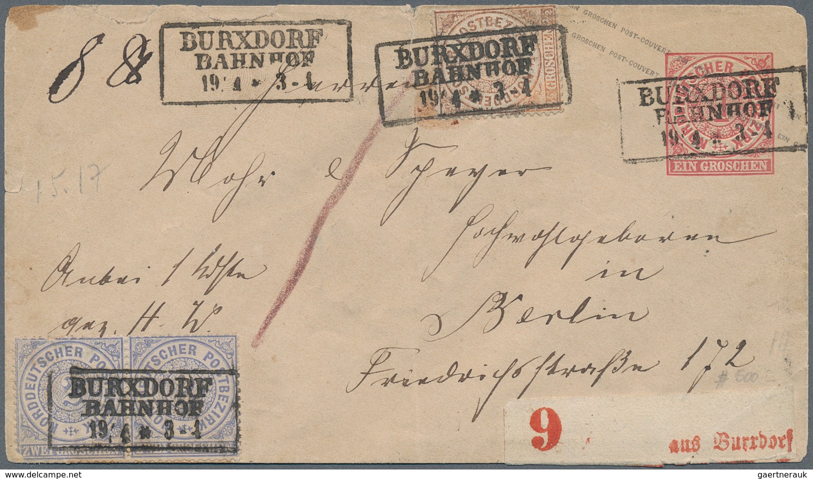 Norddeutscher Bund - Ganzsachen: 1869, 1 Gr Rot Ganzsachenumschlag Als PAKETBEGLEITBRIEF Nach Berlin - Andere & Zonder Classificatie