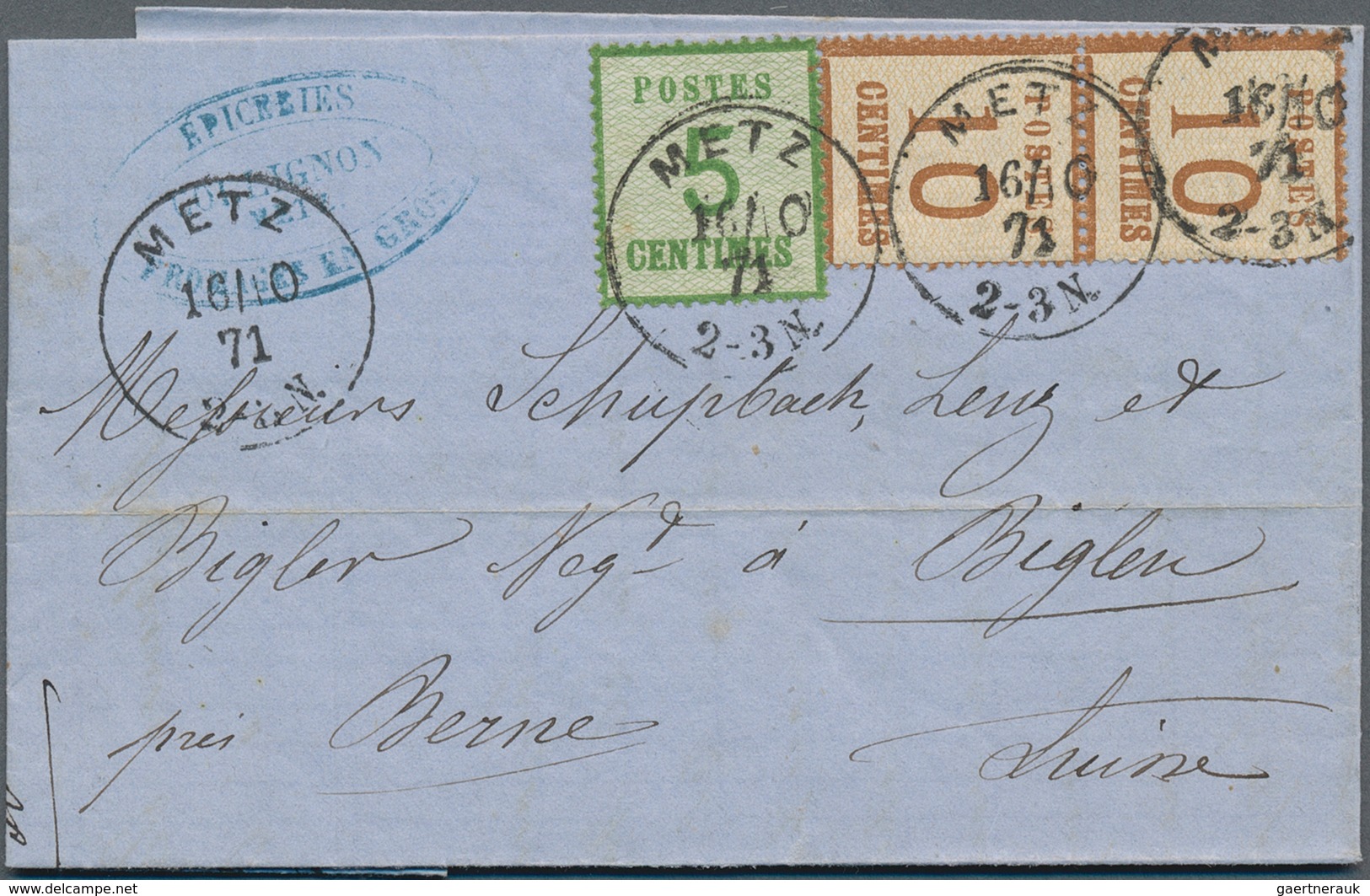 Elsass-Lothringen - Marken Und Briefe: 1871, Tolles "TRIO" Von 3 Kpl. Faltbriefen Aus Metz Und Straß - Autres & Non Classés