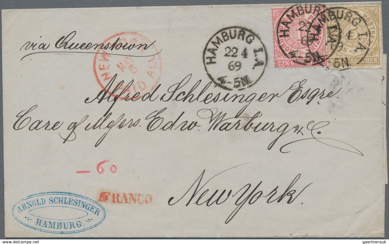 Transatlantikmail: 1869, Brief Ab HAMBURG Mit "Prussian Closed Mail" Nach New YOrk Mit Ungewöhnliche - Andere-Europa