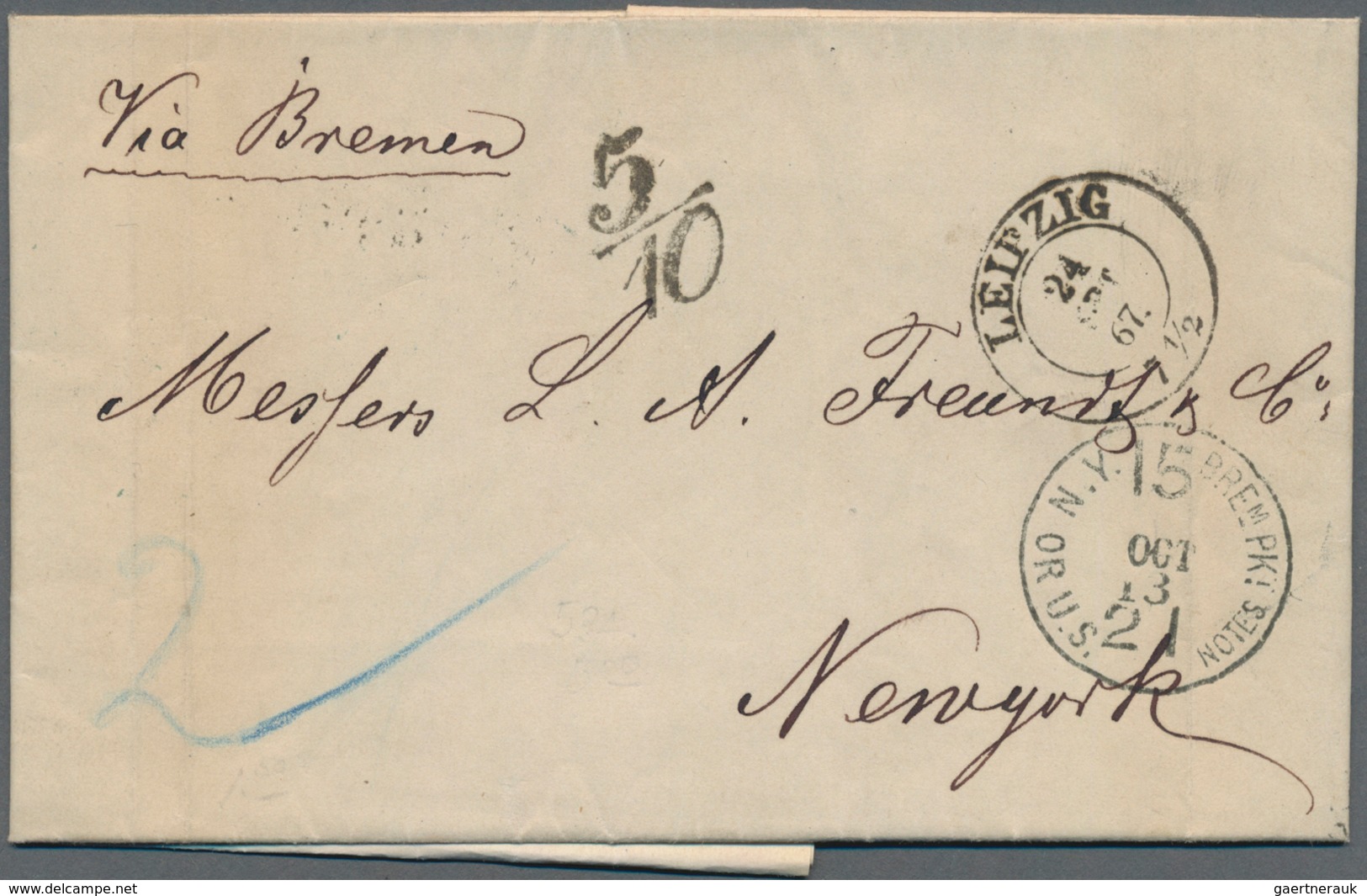 Transatlantikmail: 1867, Faltbrief Aus LEIPZIG Via Bremen Mit Dem NorddeutschenLloyd Nach New York. - Europe (Other)