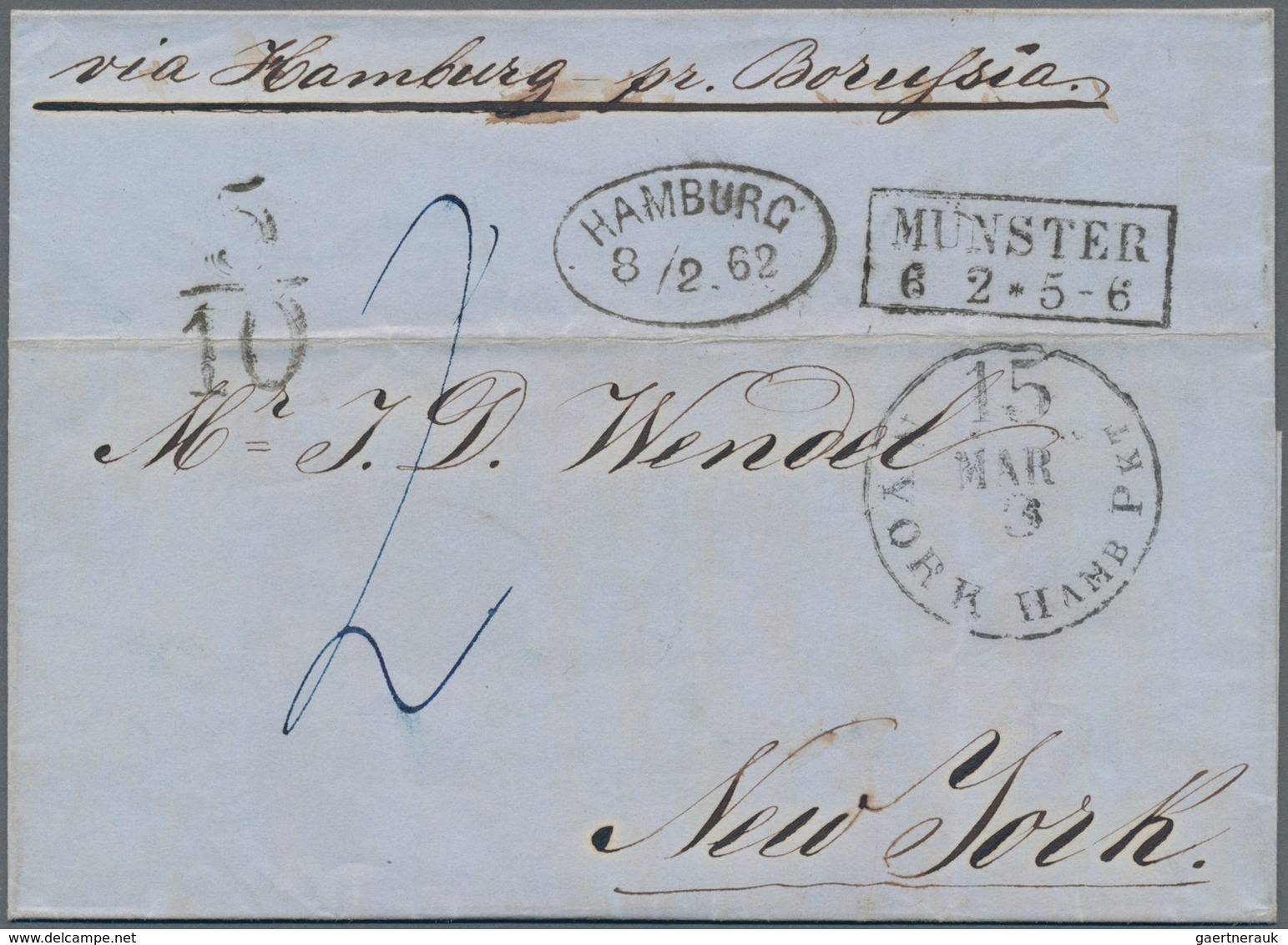 Transatlantikmail: 1862, Faltbrief Von MÜNSTER Via HAMBURG Per "Borussia" (Hamburg-America-Linie) Na - Andere-Europa