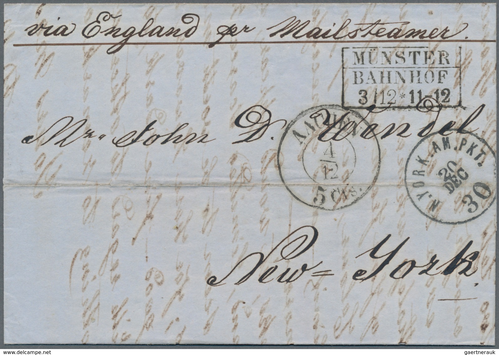 Transatlantikmail: 1862, Faltbrief Ab "MÜNSTER BAHNHOF" Mit Dampfer "Norwegian" Der Allan Linie Nach - Andere-Europa