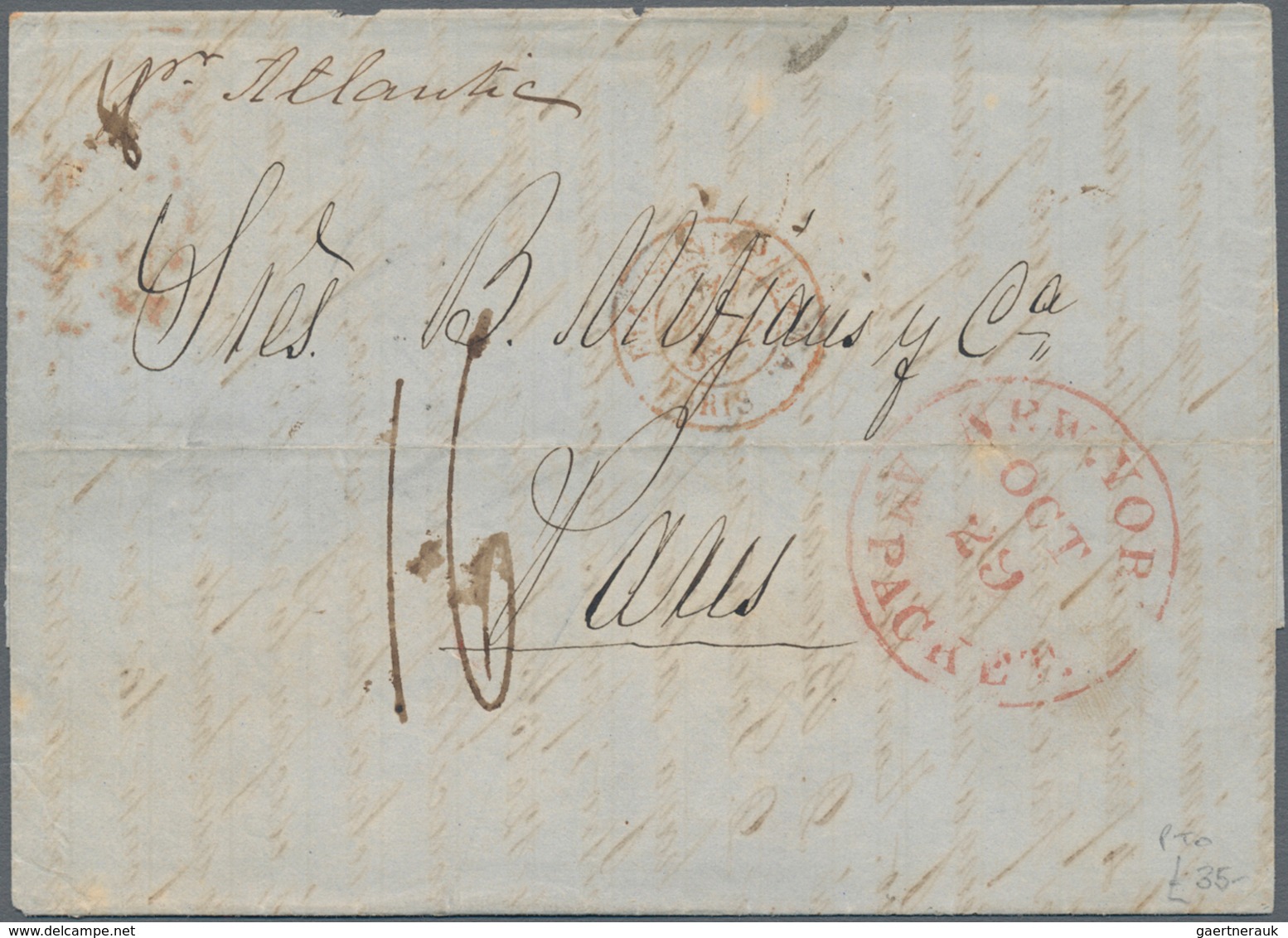 Transatlantikmail: 1853, Folded Letter With Red "NEW YORK PACKET OCT 29" By Forwarding Agents "LEBAL - Autres - Europe