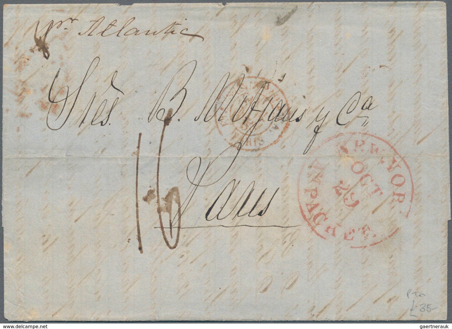 Transatlantikmail: 1853, Folded Letter With Red "NEW YORK PACKET OCT 29" By Forwarding Agents "LEBAL - Andere-Europa