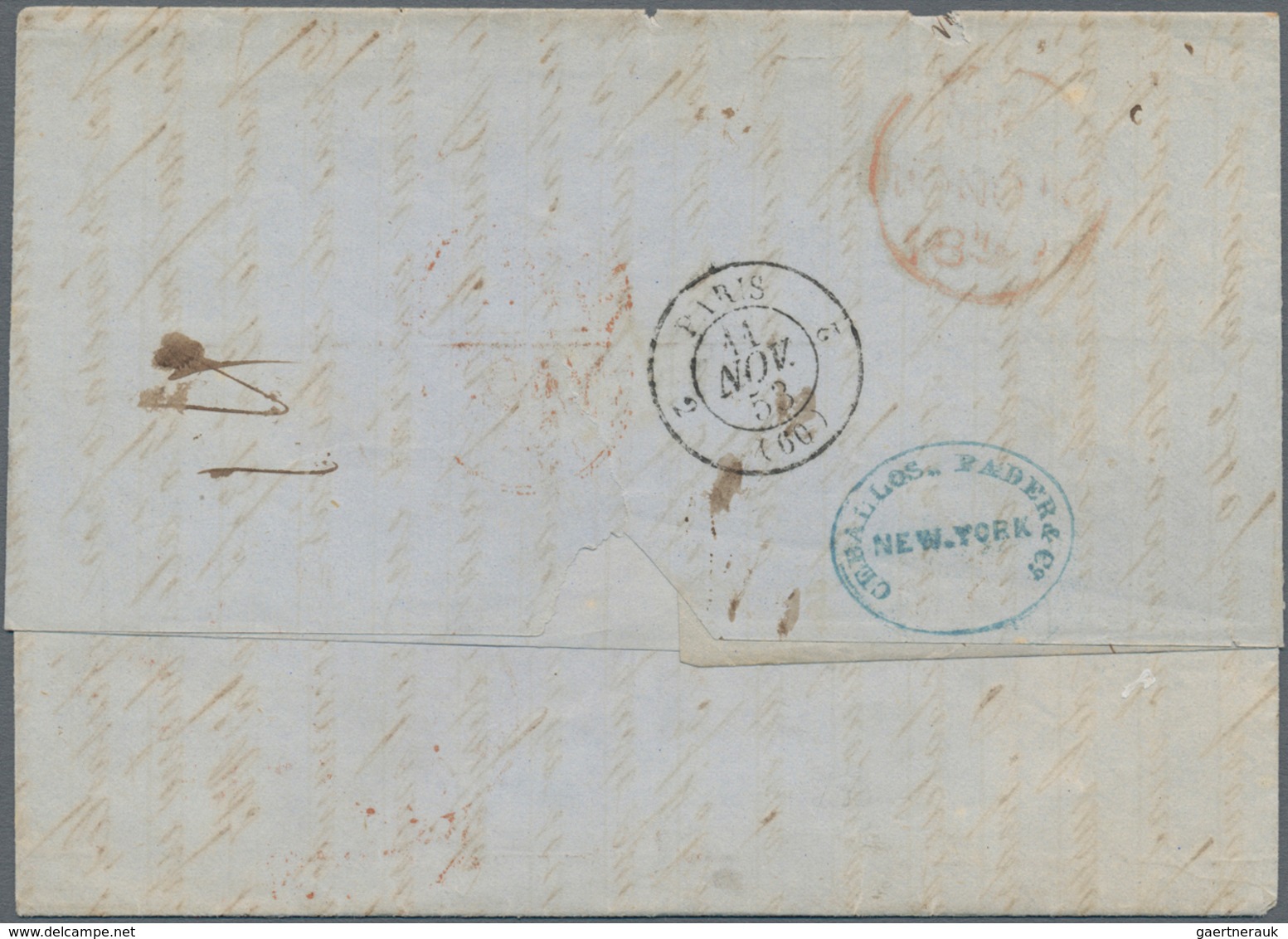 Transatlantikmail: 1853, Folded Letter With Red "NEW YORK PACKET OCT 29" By Forwarding Agents "LEBAL - Altri - Europa