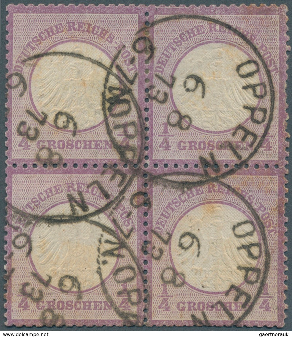 Deutsches Reich - Brustschild: 1872, 1/4 Groschen Grauviolett Im 4er-Block 4x Klar Entwertet Mit K1 - Ongebruikt