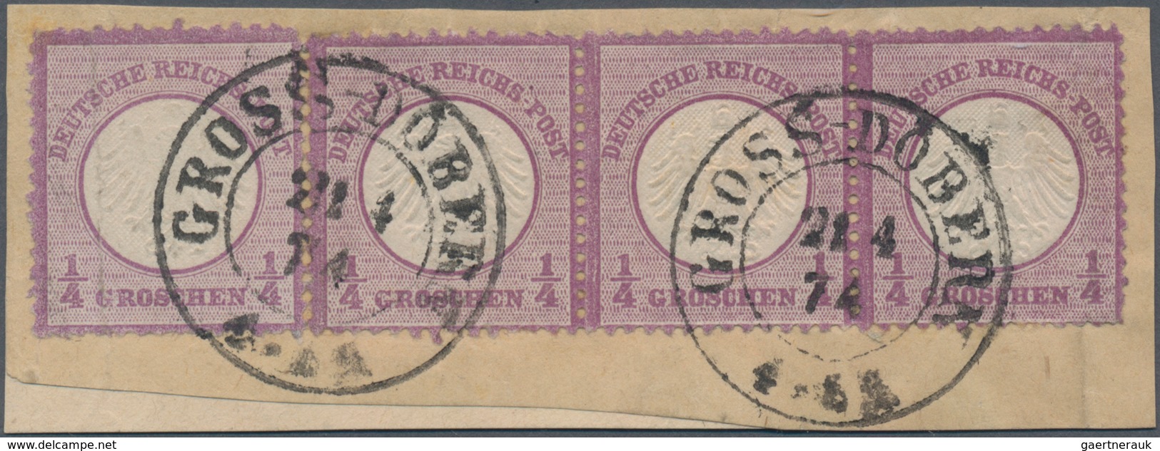 Deutsches Reich - Brustschild: 1872, Kleiner Schild ¼ Gr Violett Dreiersteifen Und Einzelmarke Auf B - Unused Stamps