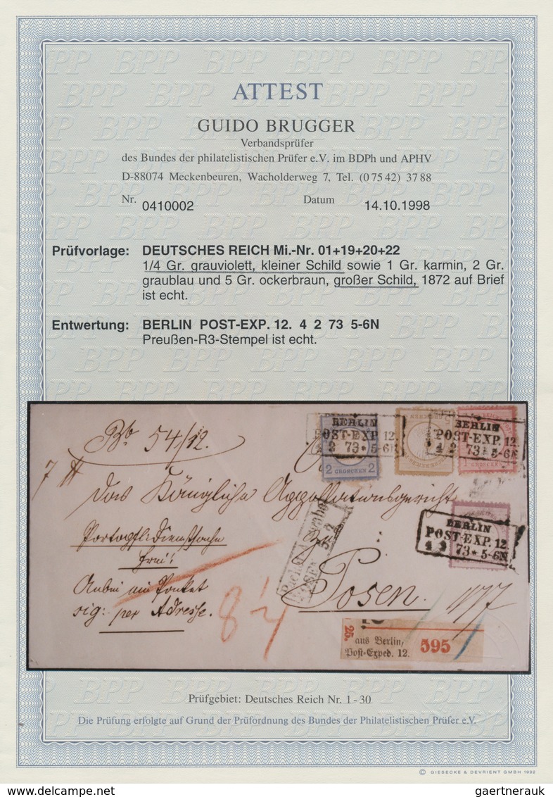 Deutsches Reich - Brustschild: 1872, Kl.Schild ¼ Gr + Gr.Schild 1 Gr, 2 Gr U. 5 Gr VIERFARBENFRANKAT - Ongebruikt
