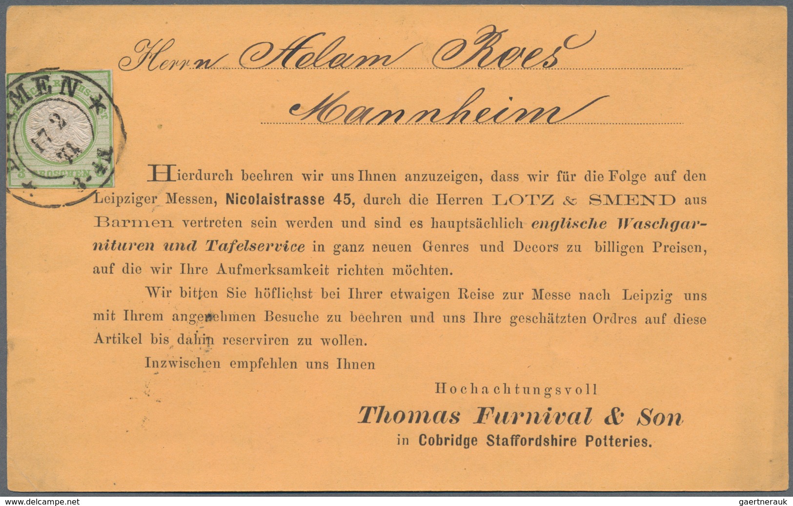 Deutsches Reich - Brustschild: 1872/1874, Ganzsachenausschnitte: 1 Gr Rosa "Kleiner Brustschild", Al - Ungebraucht