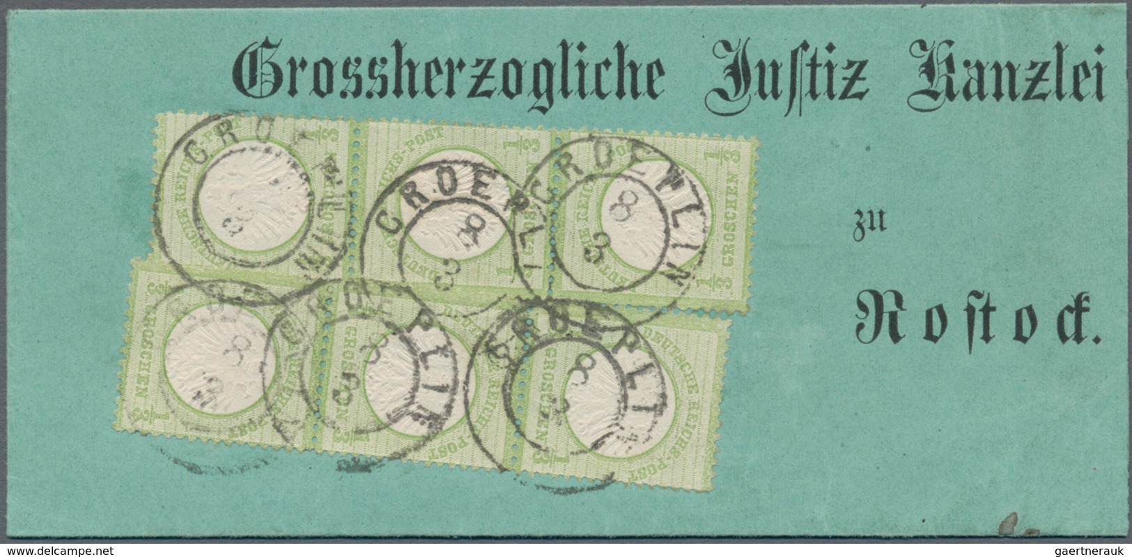 Deutsches Reich - Brustschild: 1872, Kleiner Schild 1/3 Gr. Grün Sechsmal Auf Vordruck-Insinuationsd - Ungebraucht