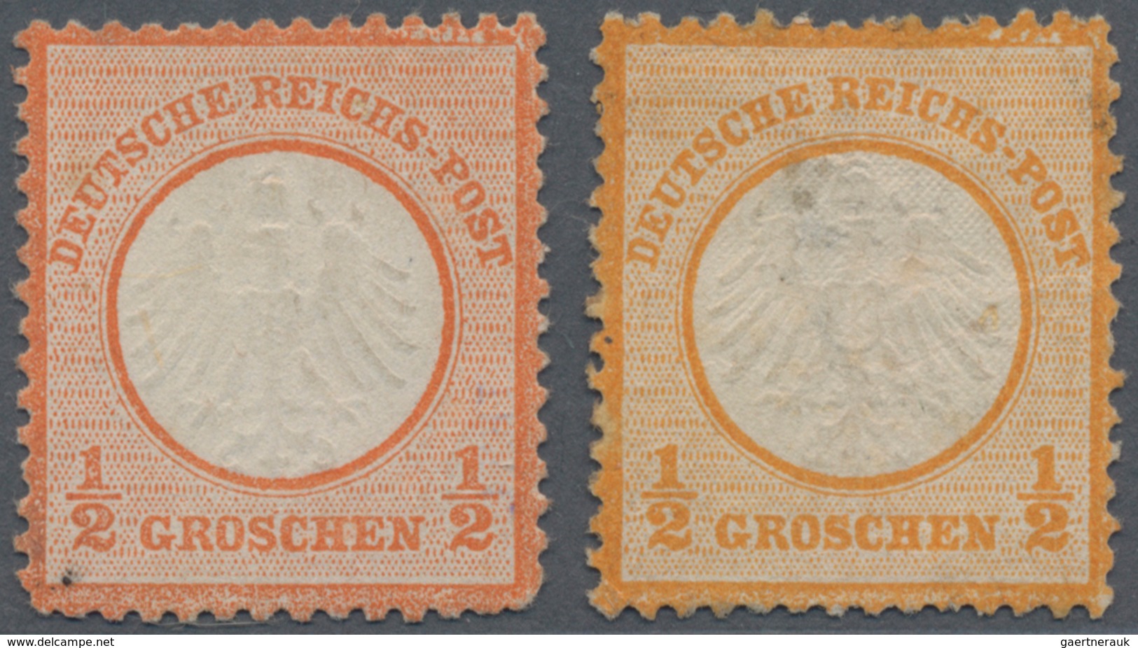 Deutsches Reich - Brustschild: 1872, Kleiner Schild ½ Gr In Orangerot Und Orange Je Mit Plattenfehle - Unused Stamps