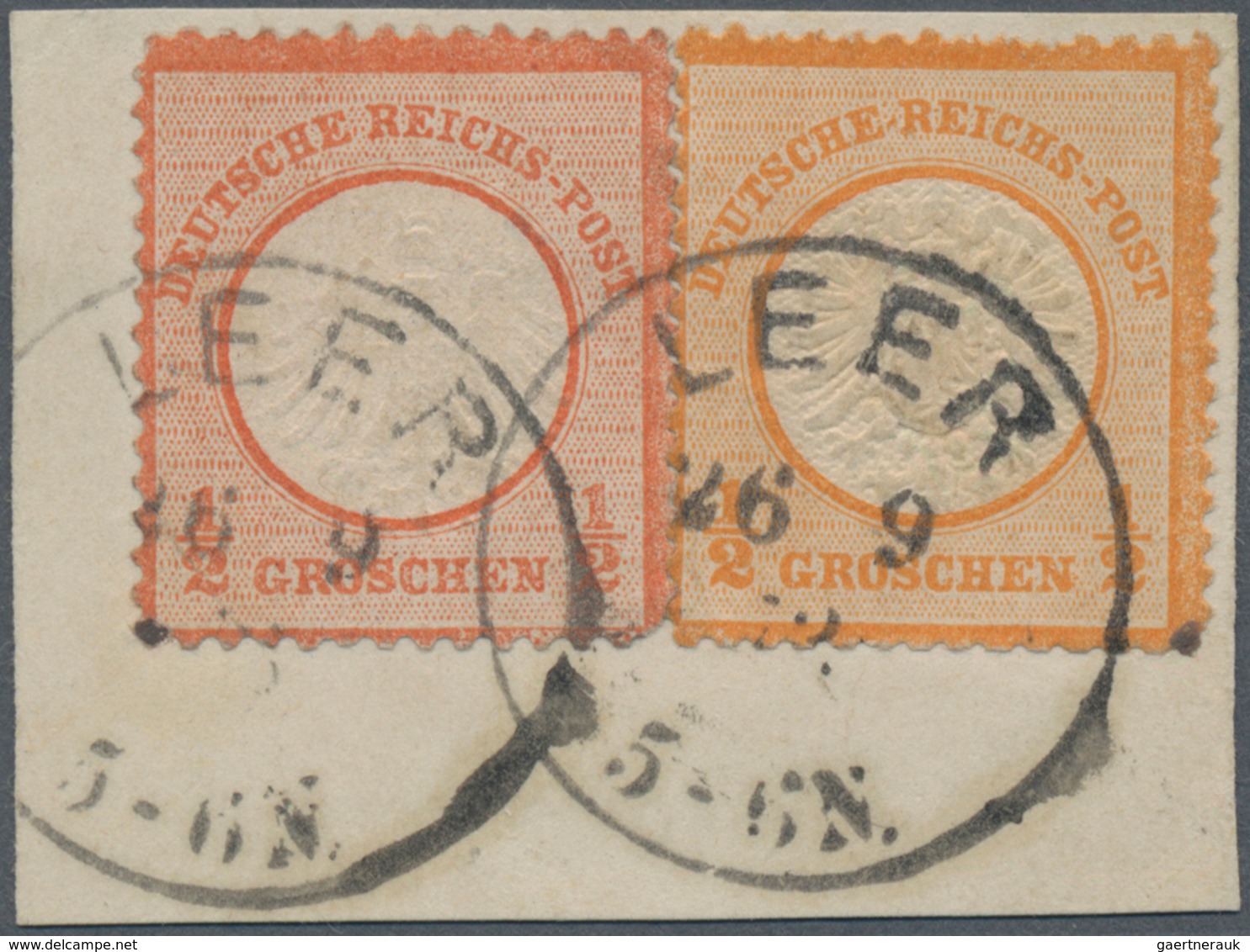Deutsches Reich - Brustschild: 1872, Kleiner Schild ½ Gr Ziegelrot + Großer Schild ½ Gr Orange Auf B - Unused Stamps