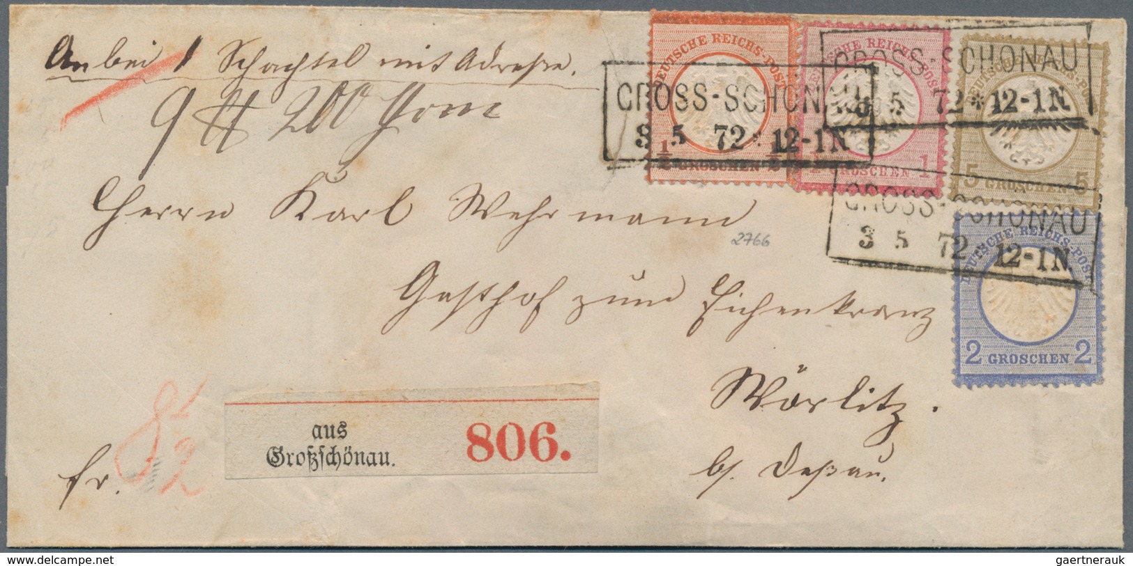 Deutsches Reich - Brustschild: 1872, Kleiner Schild ½ Gr + 1 Gr + 2 Gr + 5 Gr Auf Paketbegleitbrief - Ungebraucht