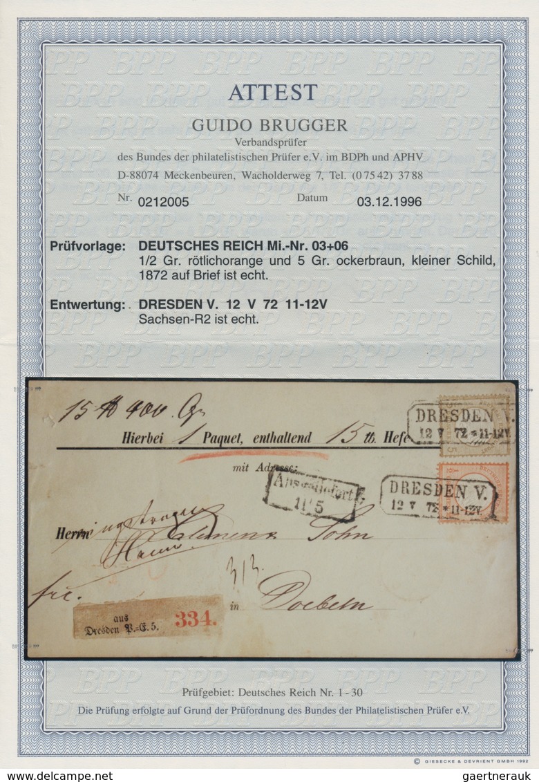 Deutsches Reich - Brustschild: 1872 Kleiner Schild ½ Gr Orange Und 5 Gr. Ocker Auf Vordruck-Paketbeg - Ongebruikt