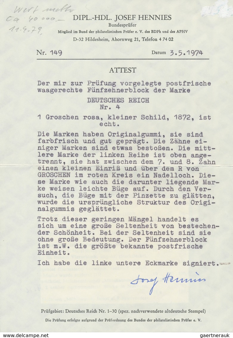 Deutsches Reich - Brustschild: 1872, 1 Gr Rosa Im Waagerechten 15er-Block, Sehr Schön Farbfrisch, Gu - Ongebruikt