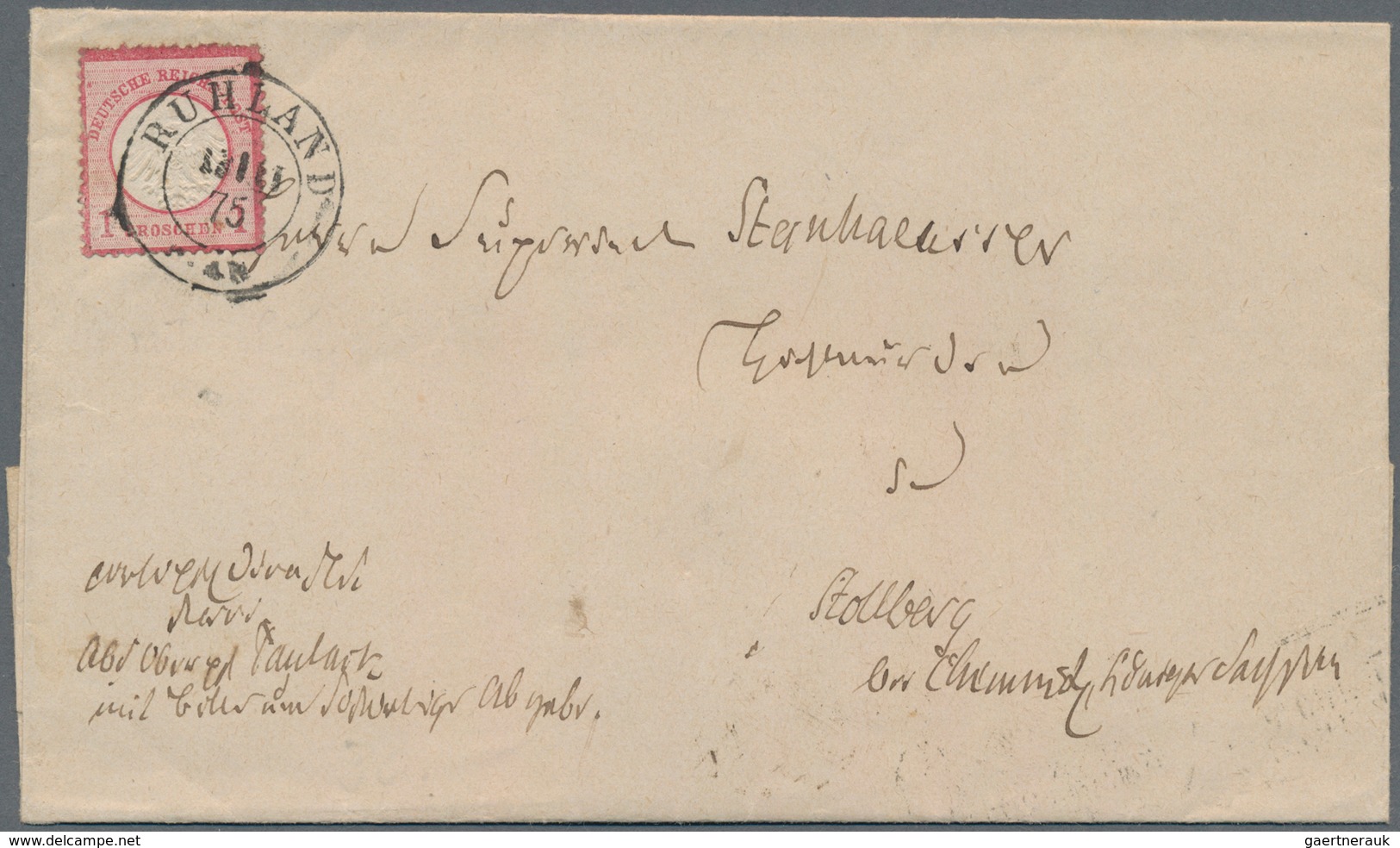 Deutsches Reich - Brustschild: 1872, Kl. Schild 1 Gr. Auf Brief Von "RUHLAND 12 11 75" SPÄTESTE BEKA - Unused Stamps