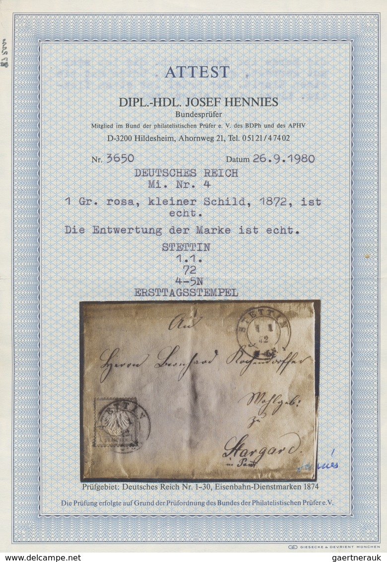 Deutsches Reich - Brustschild: 1872, Kleiner Schild 1 Gr. Karmin Auf ERSTTAGSBRIEF Von "STETTIN 1 1 - Unused Stamps