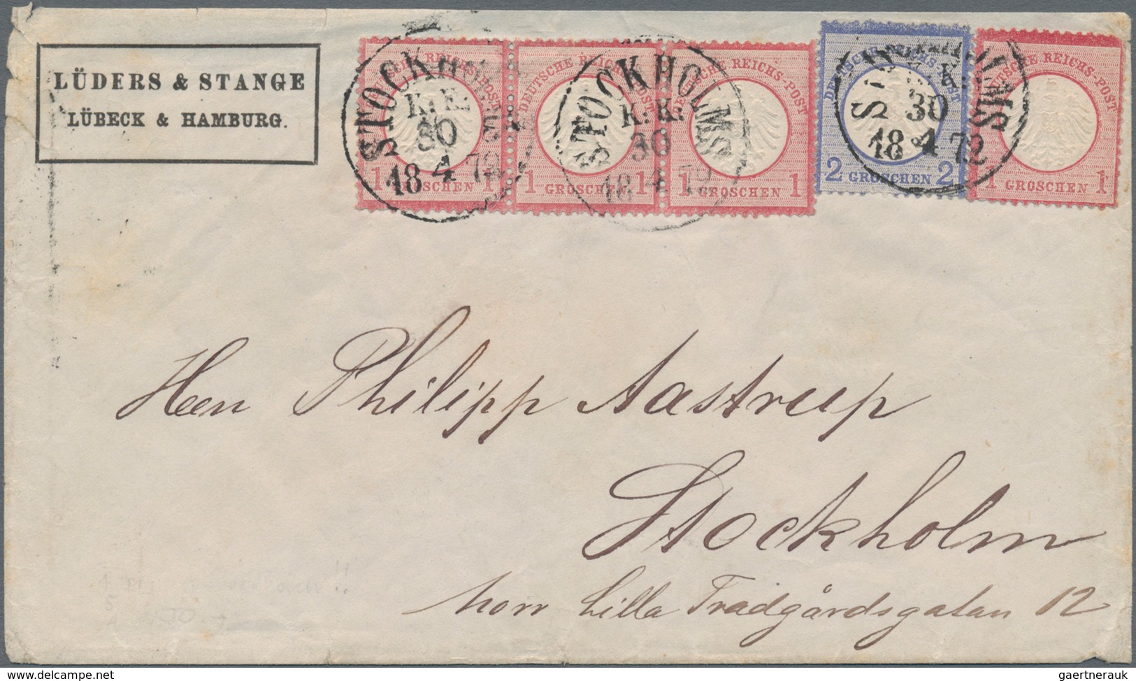 Deutsches Reich - Brustschild: 1872, Kl. Schild 4x 1 Gr. Und 2 Gr. Auf Vordruck-Brief Mit Schweden-K - Neufs