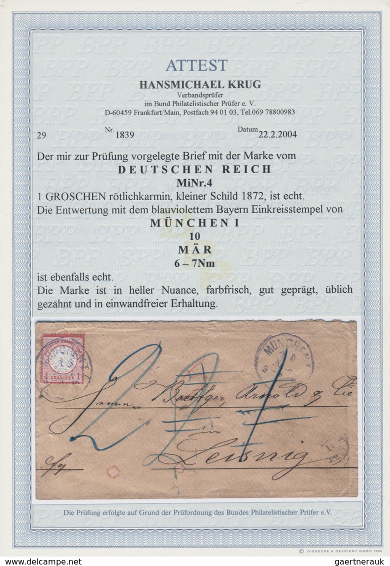 Deutsches Reich - Brustschild: 1872, Kleiner Schild 1 Gr Karmin Mit Fremdverwendung Von "MÜNCHEN 10 - Unused Stamps