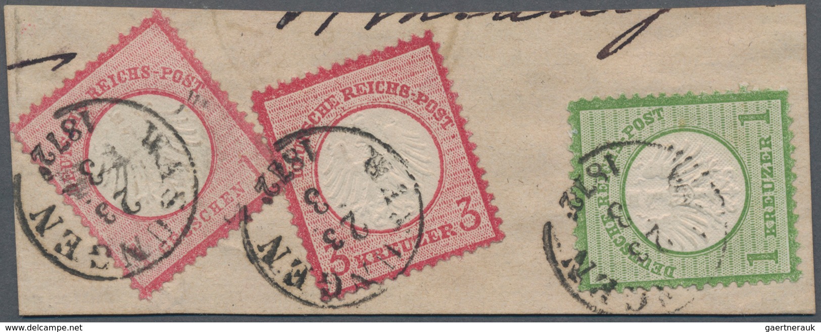 Deutsches Reich - Brustschild: 1872, Kl. Schild 1 Groschen Zusammen Mit 1 Kr. Und 3Kr. Auf Briefstüc - Unused Stamps