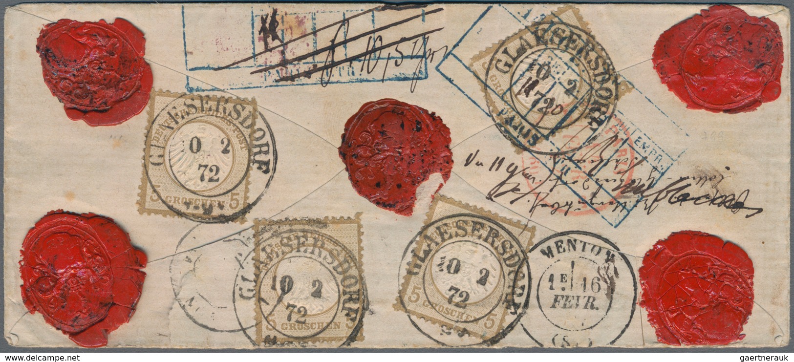 Deutsches Reich - Brustschild: 1872, AUSLANDSWERTBRIEF MIT MEHRFACHFRANKATUR: Kleiner Schild 5 Gr. O - Unused Stamps