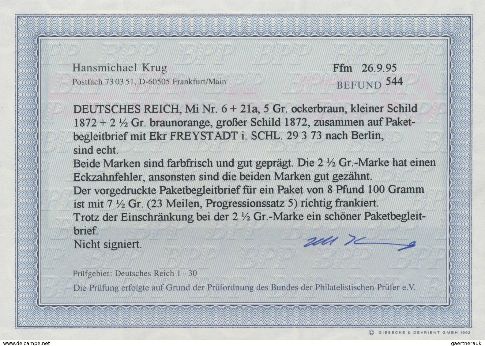 Deutsches Reich - Brustschild: 1872, Kleiner Schild 5 Gr Und Großer Schild 2½ Gr Auf Vordruck-Paketb - Nuevos