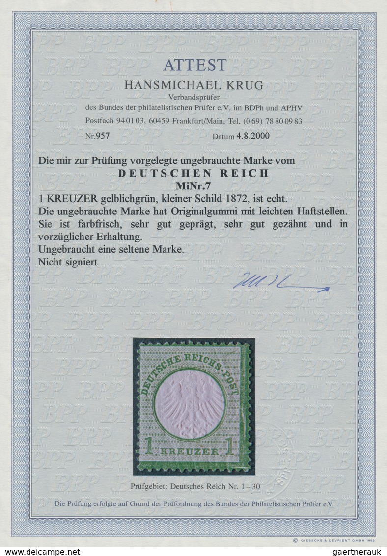 Deutsches Reich - Brustschild: 1872, Freimarke 1 Kreuzer Gelblichgrün Mit Kleinem Brustschild, Saube - Unused Stamps