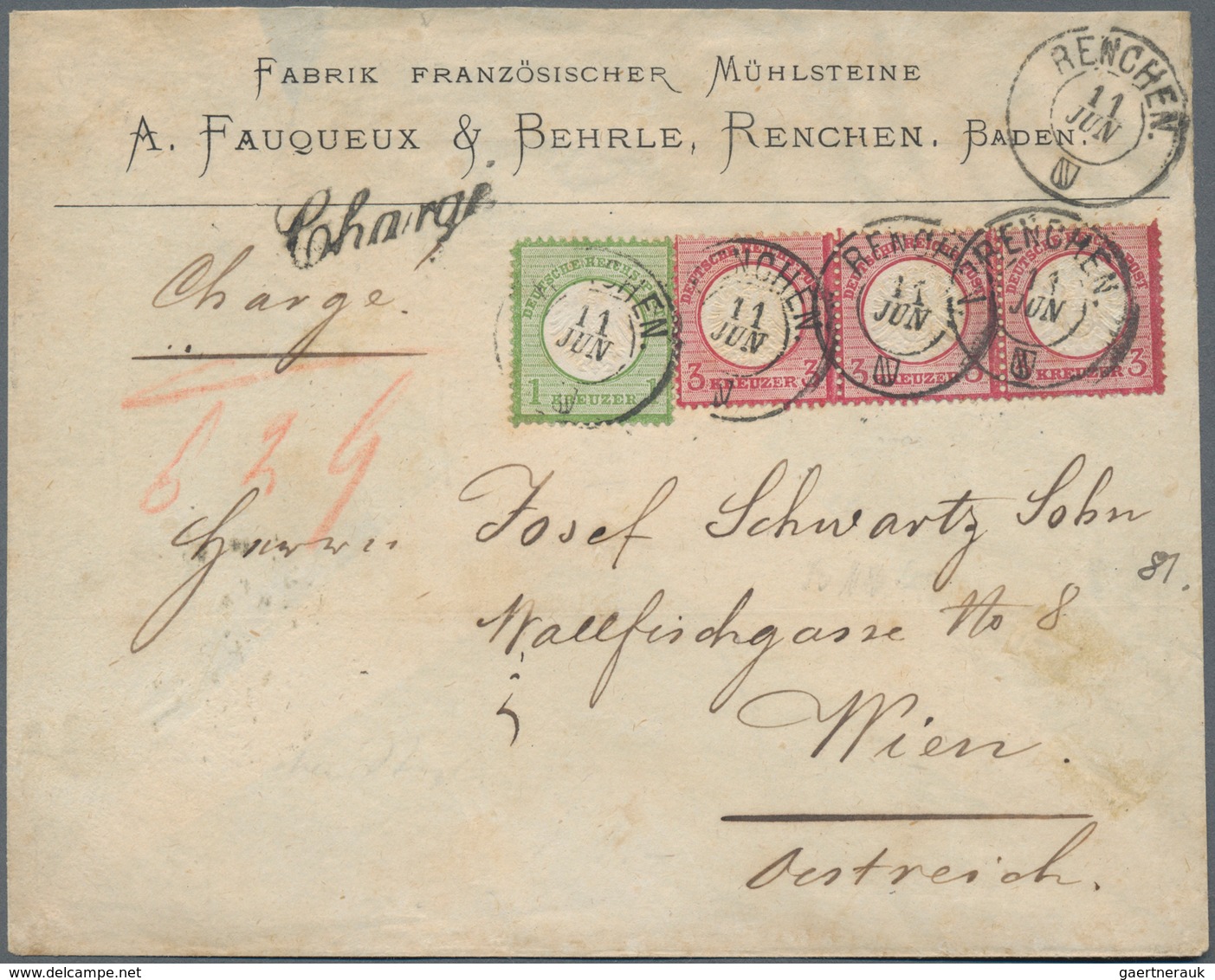 Deutsches Reich - Brustschild: 1872, Kl. Schild 1 Kr. Hellgrün Und Gr. Schild 3x 3 Kr Rot Auf Charge - Unused Stamps