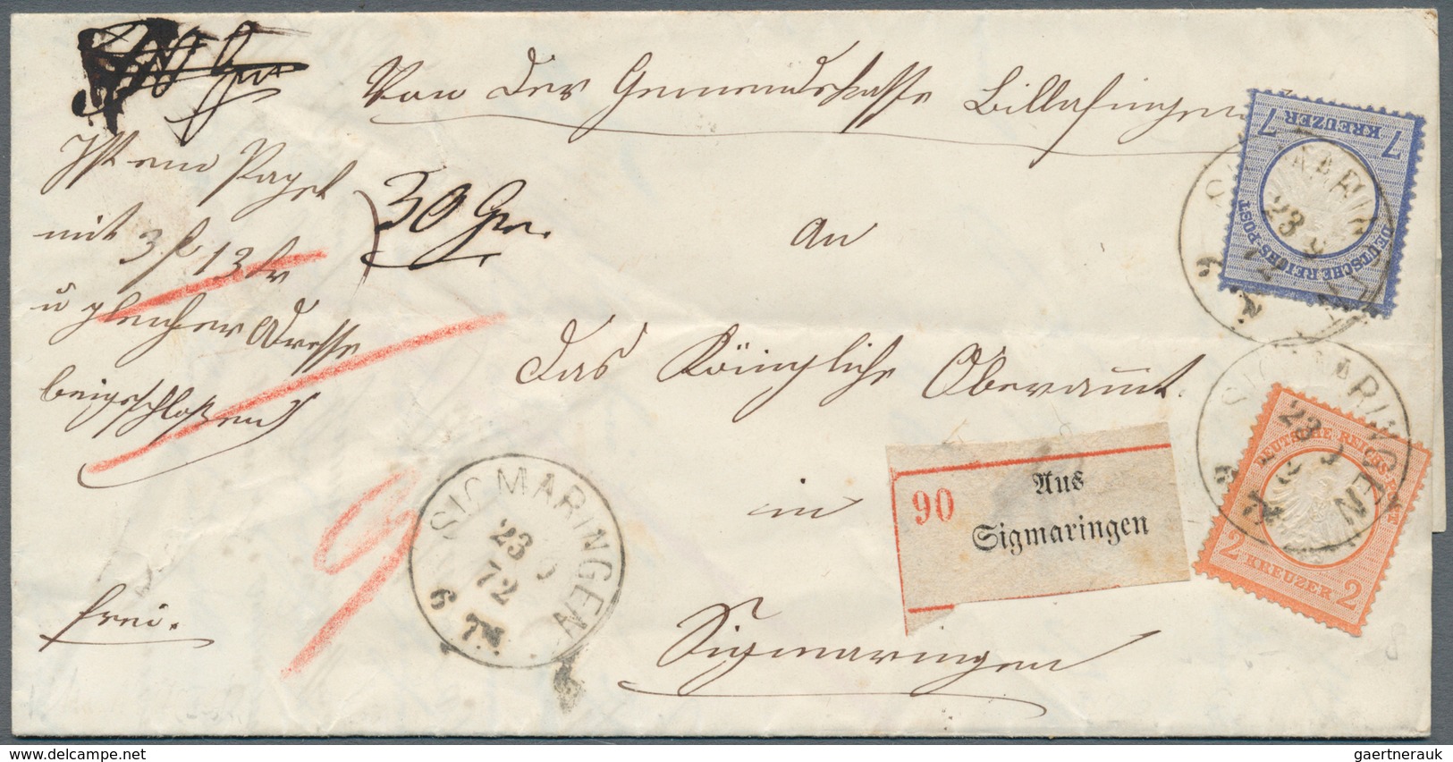 Deutsches Reich - Brustschild: 1872, 2 Kr Ziegelrot U. 7 Kr Ultramarin, MiF Auf Komplettem Paketbegl - Unused Stamps