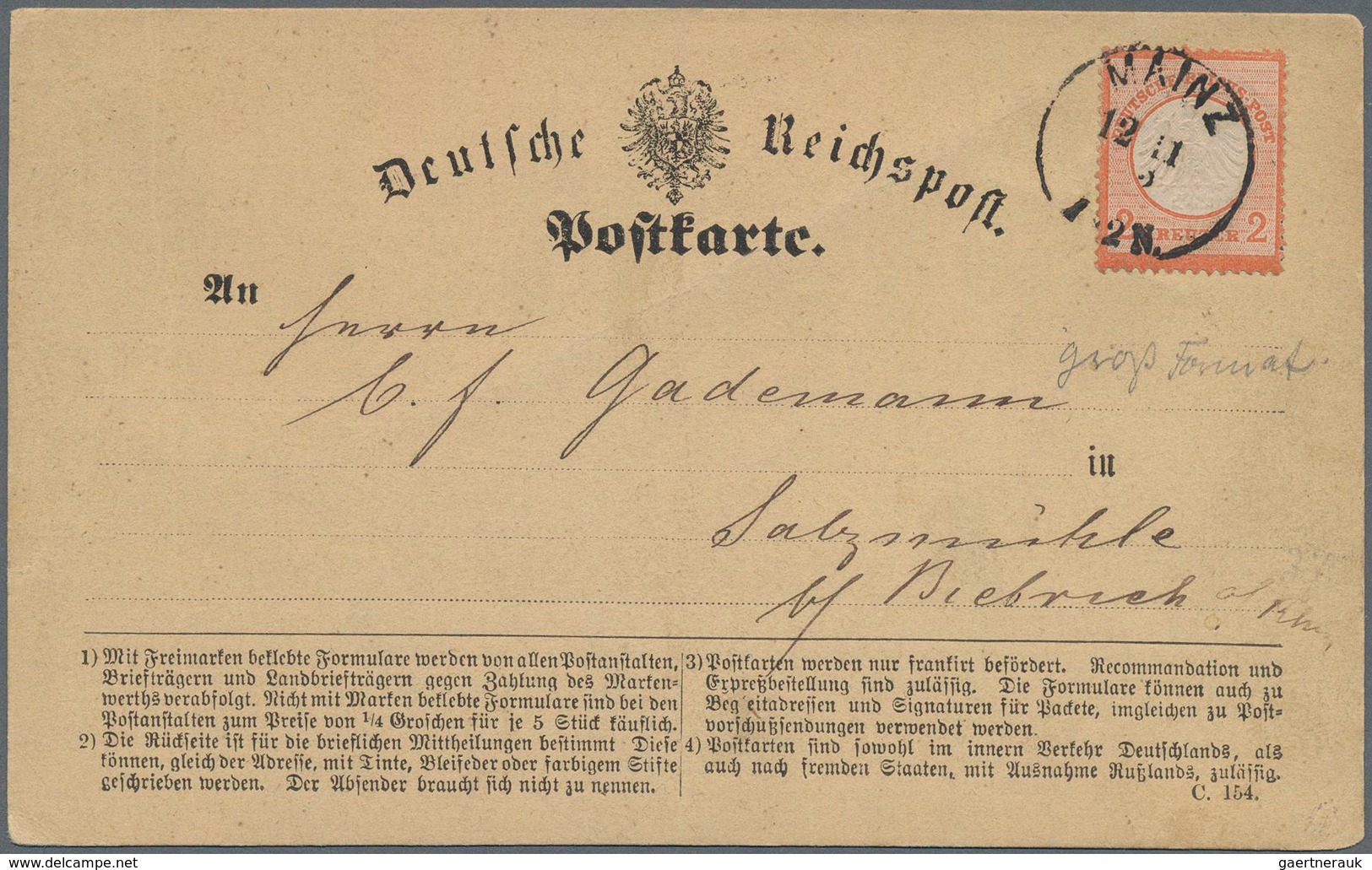 Deutsches Reich - Brustschild: 1872, 2 Kreuzer Rötlichorange, Kleiner Schild, Als Einzelfrankatur Au - Unused Stamps